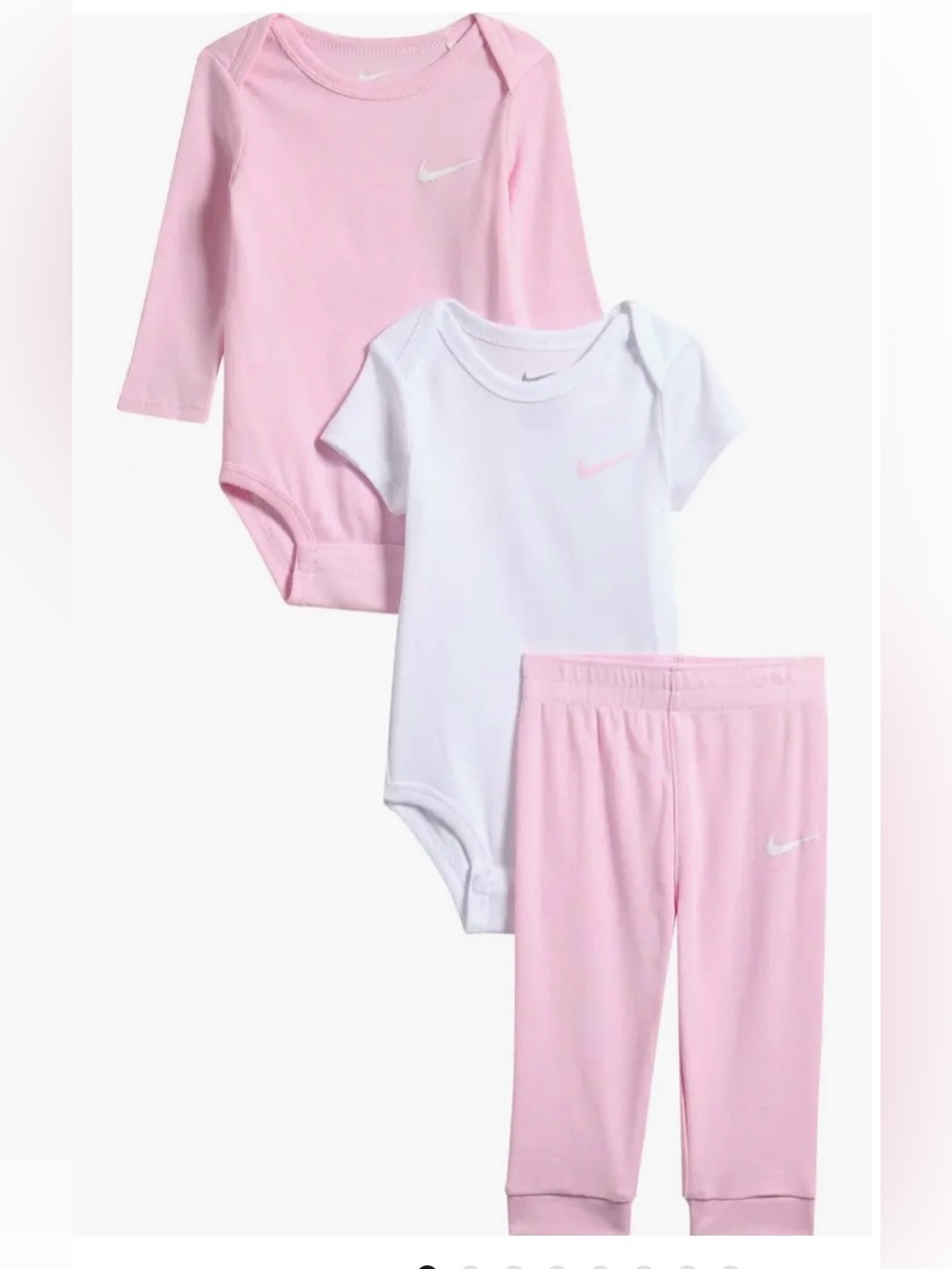 Nike Baby Newborn 3-Piece Set Pink White Onesies short/long sleeve Joggers Set